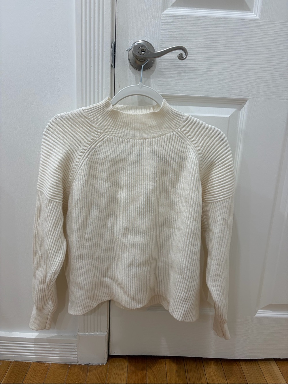 Mango Cream Ribbed Funnel Neck Sweater